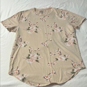 Tan and Pink Short Sleeve Tee with Floral Design